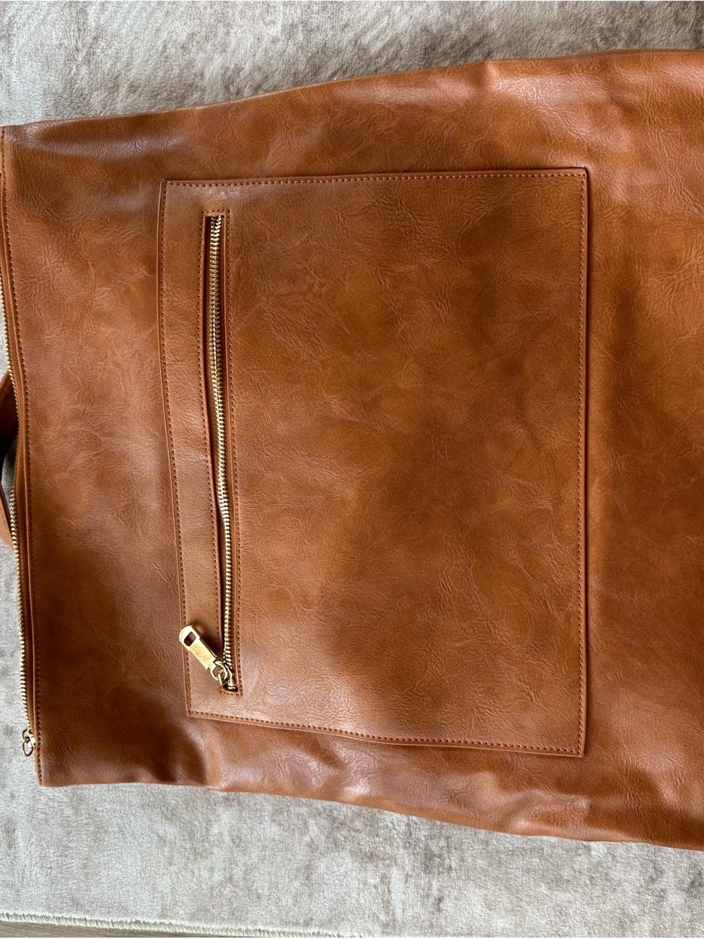 Everyday Cognac Leather Backpack with Front Zip Pocket